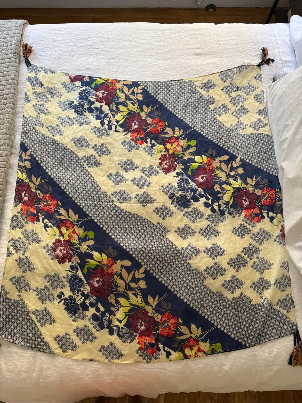 Gerard Darel Navy, Cream & Red Floral Scarf